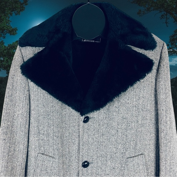 Campus Wool Tweed Blazer Coat with Faux Fur Collar – Men’s Size 40R - Picture 7 of 12